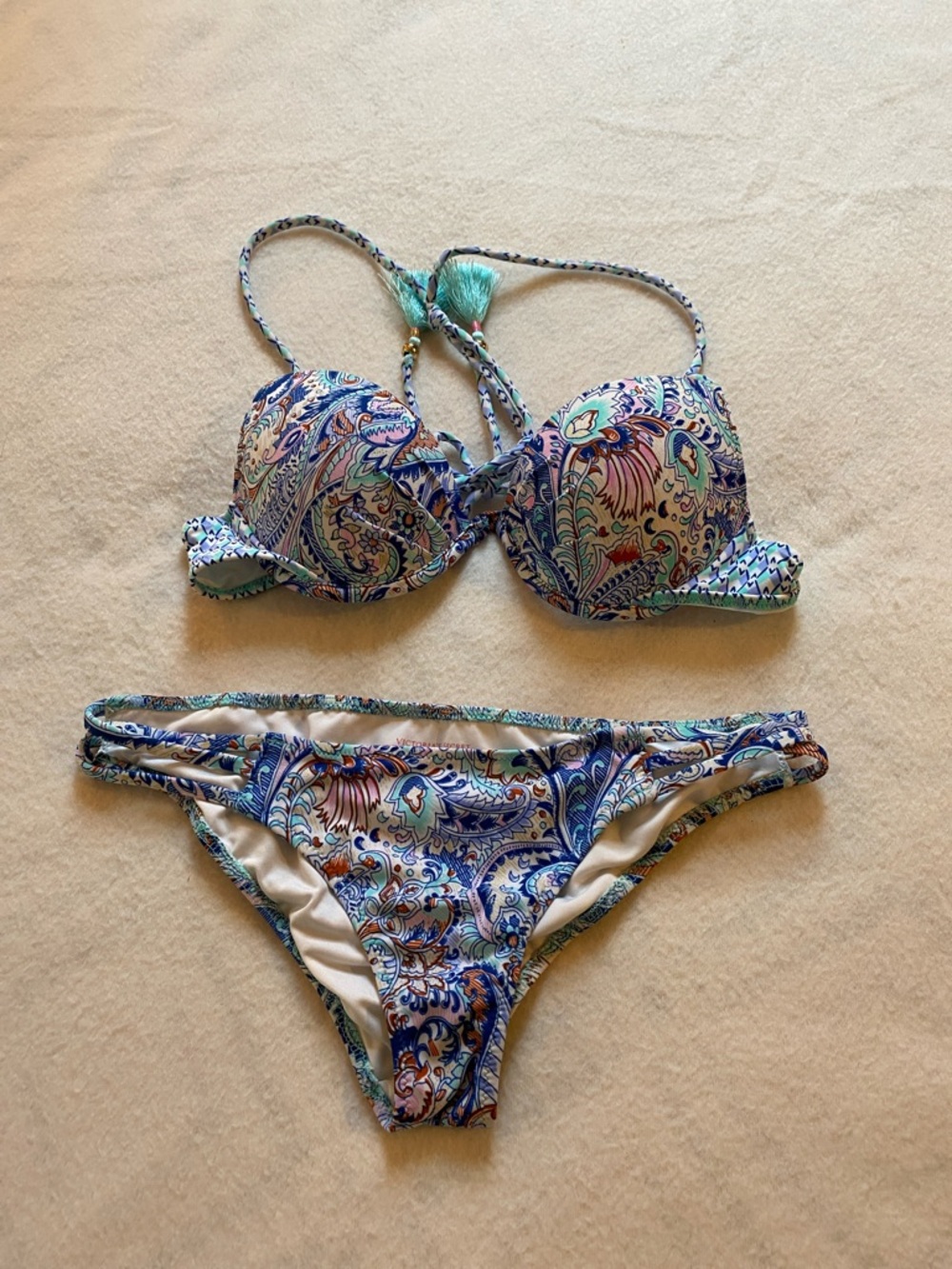 Victoria Secret paisley bikini size 34A small
Tassels gold accents structured